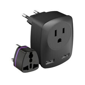 2 European Travel Plug Adapter International Power Outlet USB US to EU UK s3